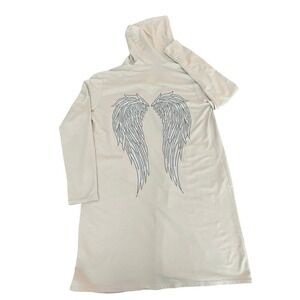 New Collection Italy Rhinestone Angel Wing Hooded Cardigan Duster Beige (1177)
